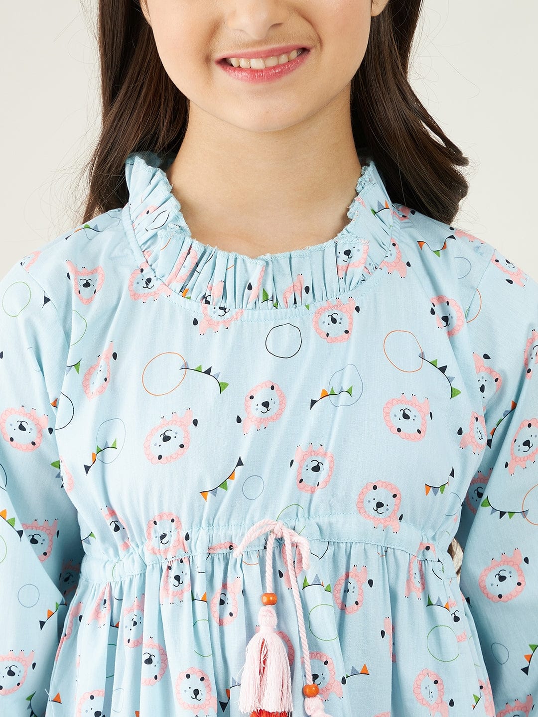 The Kaftan Company Nightdress Pastel Blue Carnival Print Nightdress