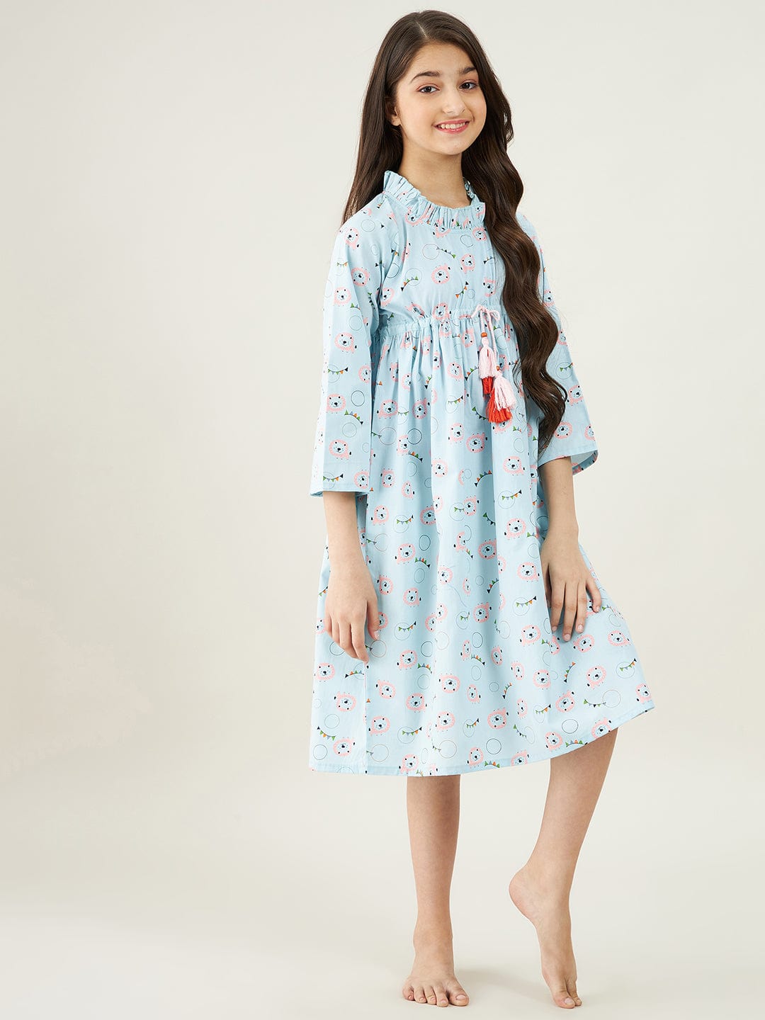 The Kaftan Company Nightdress Pastel Blue Carnival Print Nightdress