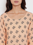 The Kaftan Company Nightdress Peach Buti Nightdress with Layered Sleeves - (Clearance - Final Sale)