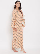 The Kaftan Company Nightdress Peach Buti Nightdress with Layered Sleeves - (Clearance - Final Sale)