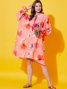 The Kaftan Company Nightdress Peach Floral Supersoft Nap Dress