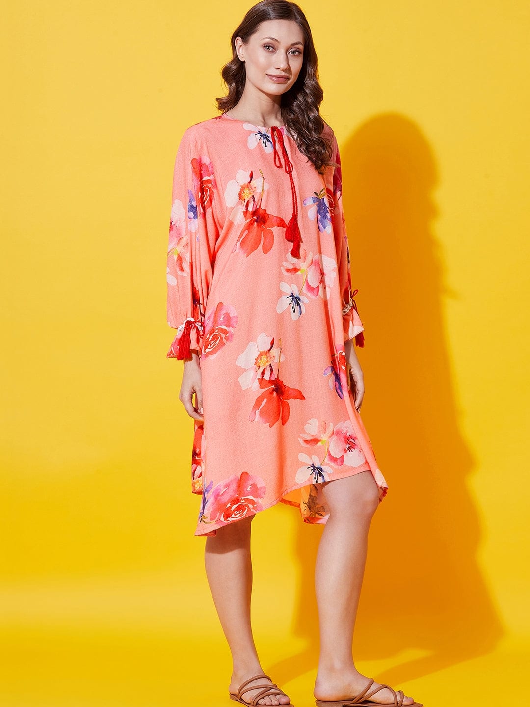 The Kaftan Company Nightdress Peach Floral Supersoft Nap Dress