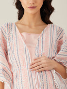 The Kaftan Company Nightdress Peach Geometric Print Maternity and Feeding Gownset