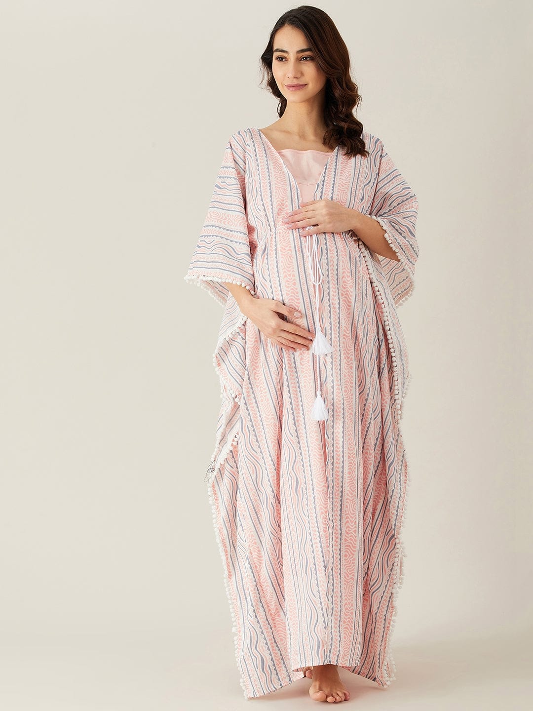 The Kaftan Company Nightdress Peach Geometric Print Maternity and Feeding Gownset
