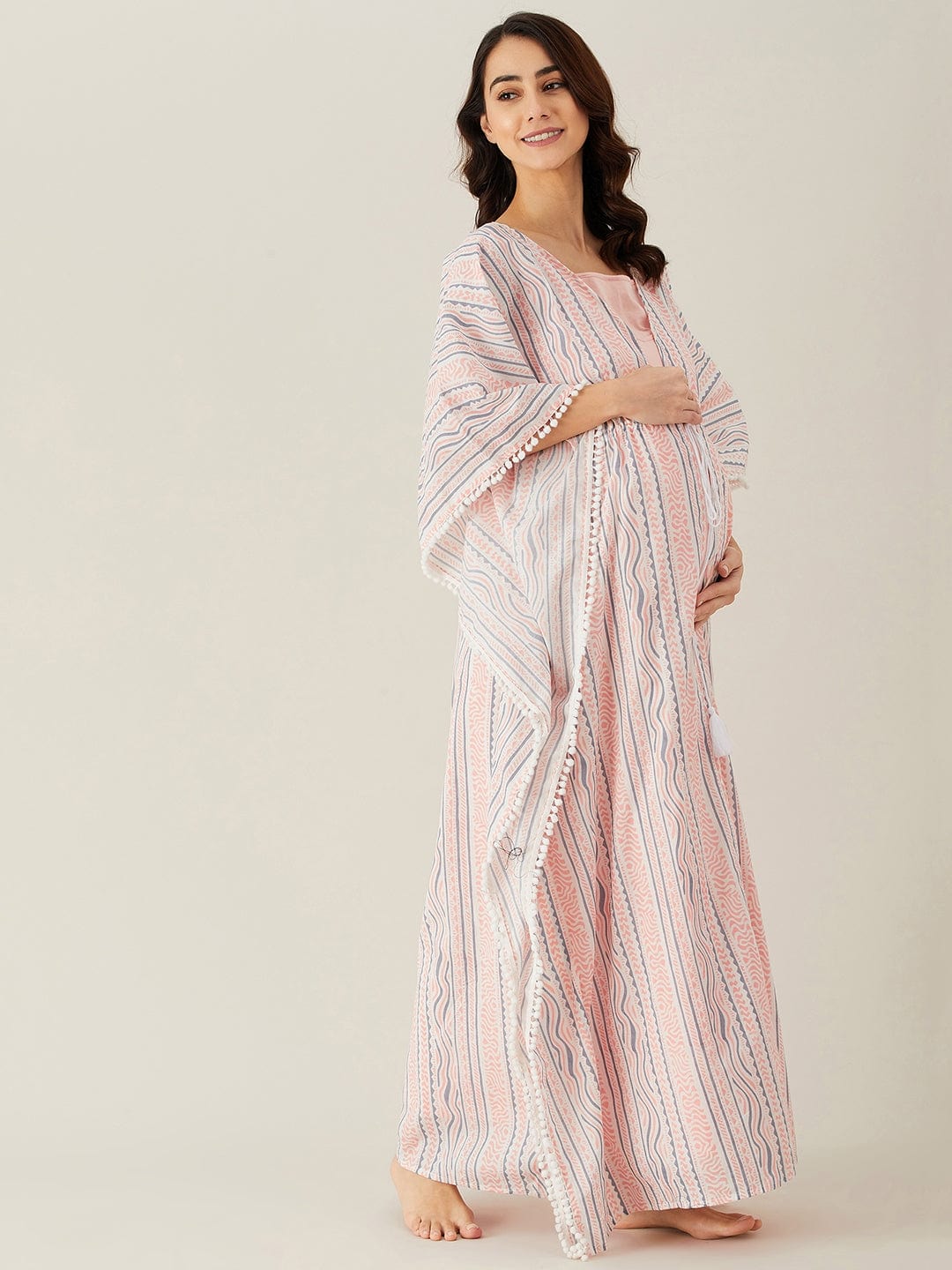 The Kaftan Company Nightdress Peach Geometric Print Maternity and Feeding Gownset