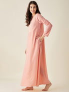 The Kaftan Company Nightdress Peach Velvet Nightdress with Lace
