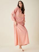 The Kaftan Company Nightdress Peach Velvet Nightdress with Lace