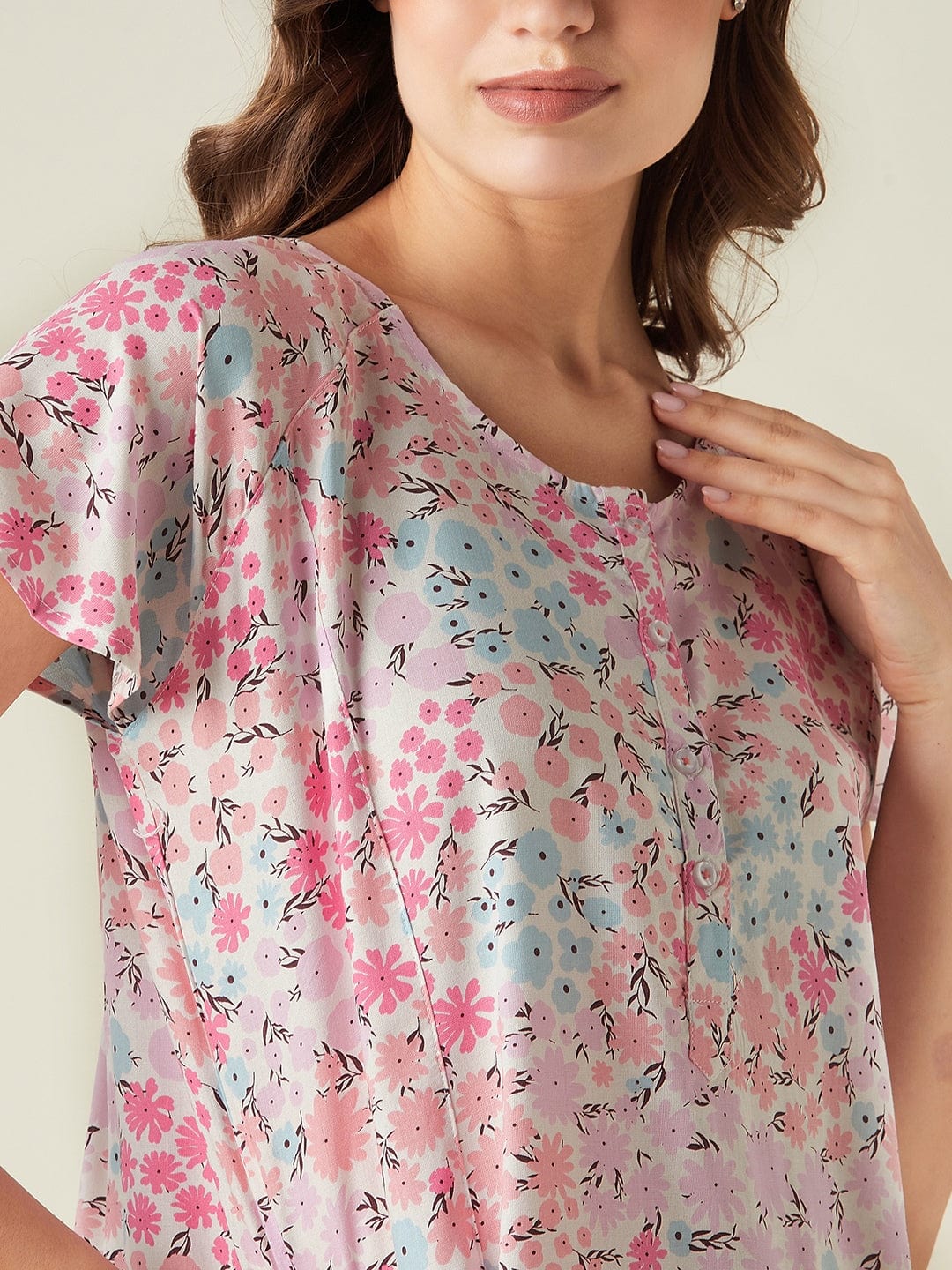 The Kaftan Company Nightdress Pink flowers nightdress