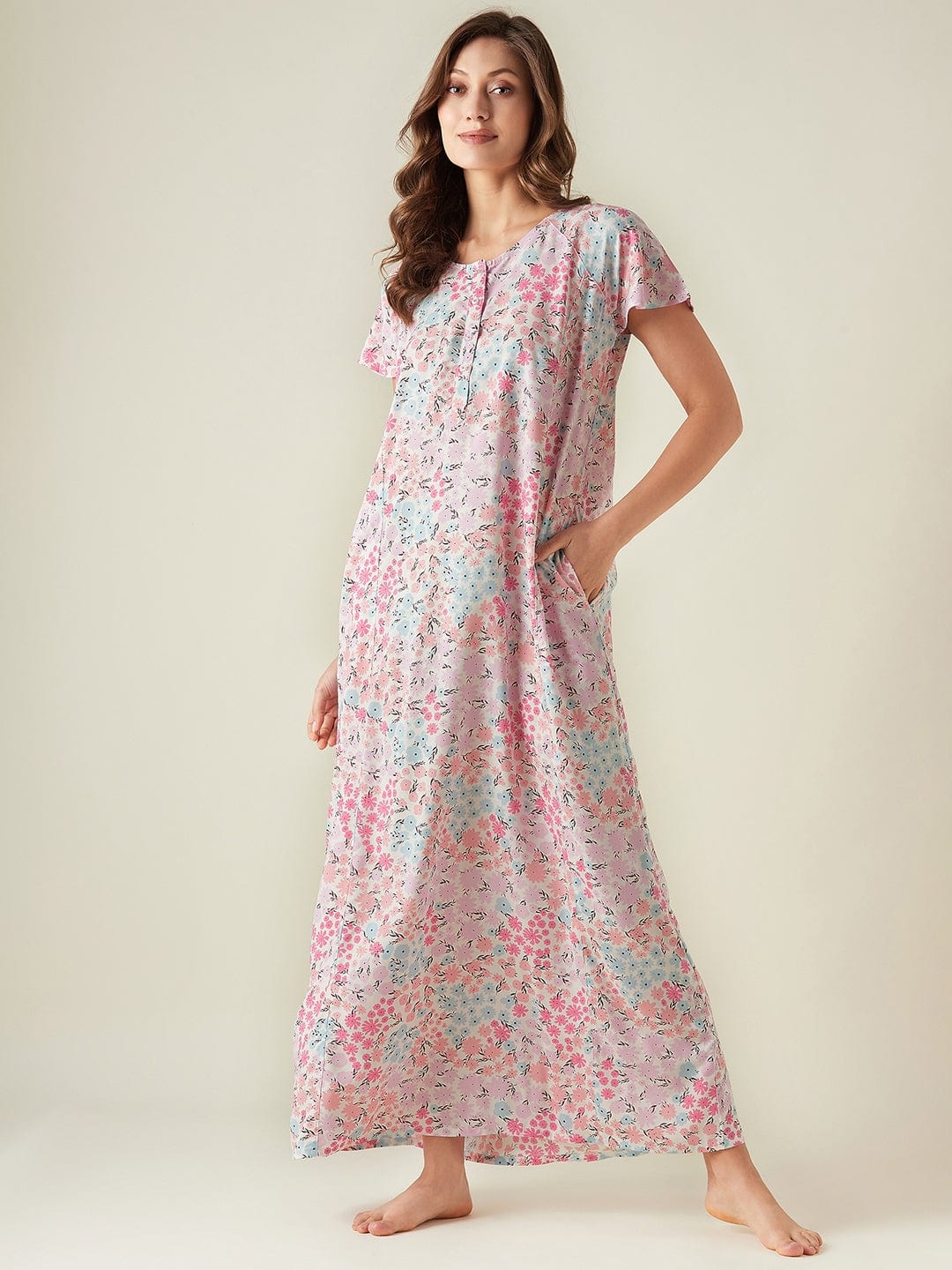 The Kaftan Company Nightdress Pink flowers nightdress
