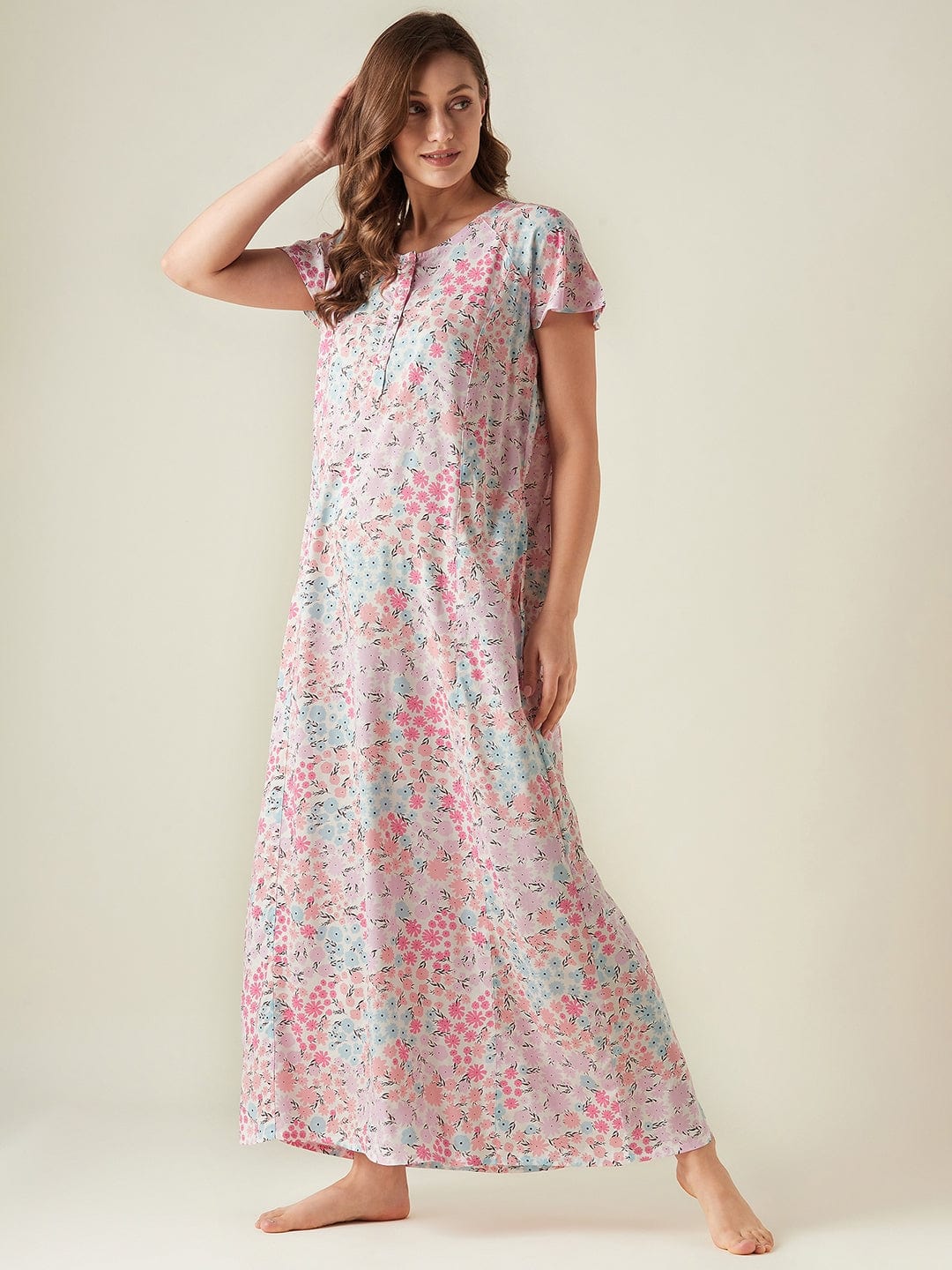 The Kaftan Company Nightdress Pink flowers nightdress