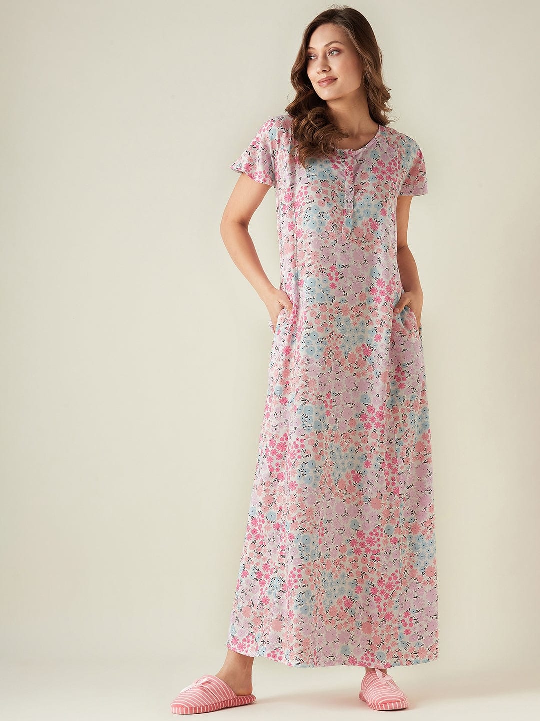 The Kaftan Company Nightdress Pink flowers nightdress