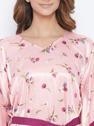 The Kaftan Company Nightdress Pink Posy Satin Katan