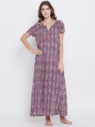 The Kaftan Company Nightdress Purple Floral Printed Nightdress - (Clearance - Final Sale)