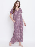 The Kaftan Company Nightdress Purple Floral Printed Nightdress - (Clearance - Final Sale)