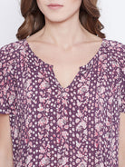 The Kaftan Company Nightdress Purple Floral Printed Nightdress - (Clearance - Final Sale)