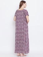 The Kaftan Company Nightdress Purple Floral Printed Nightdress - (Clearance - Final Sale)