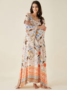 The Kaftan Company Nightdress White Flora Flared Sleeve Modal Lounge Dress