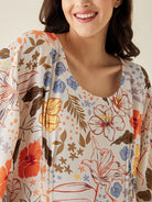 The Kaftan Company Nightdress White Flora Flared Sleeve Modal Lounge Dress