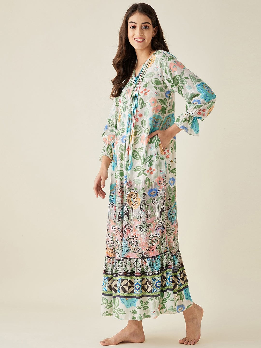The Kaftan Company Nightdress White Floral Modal Lounge Dress