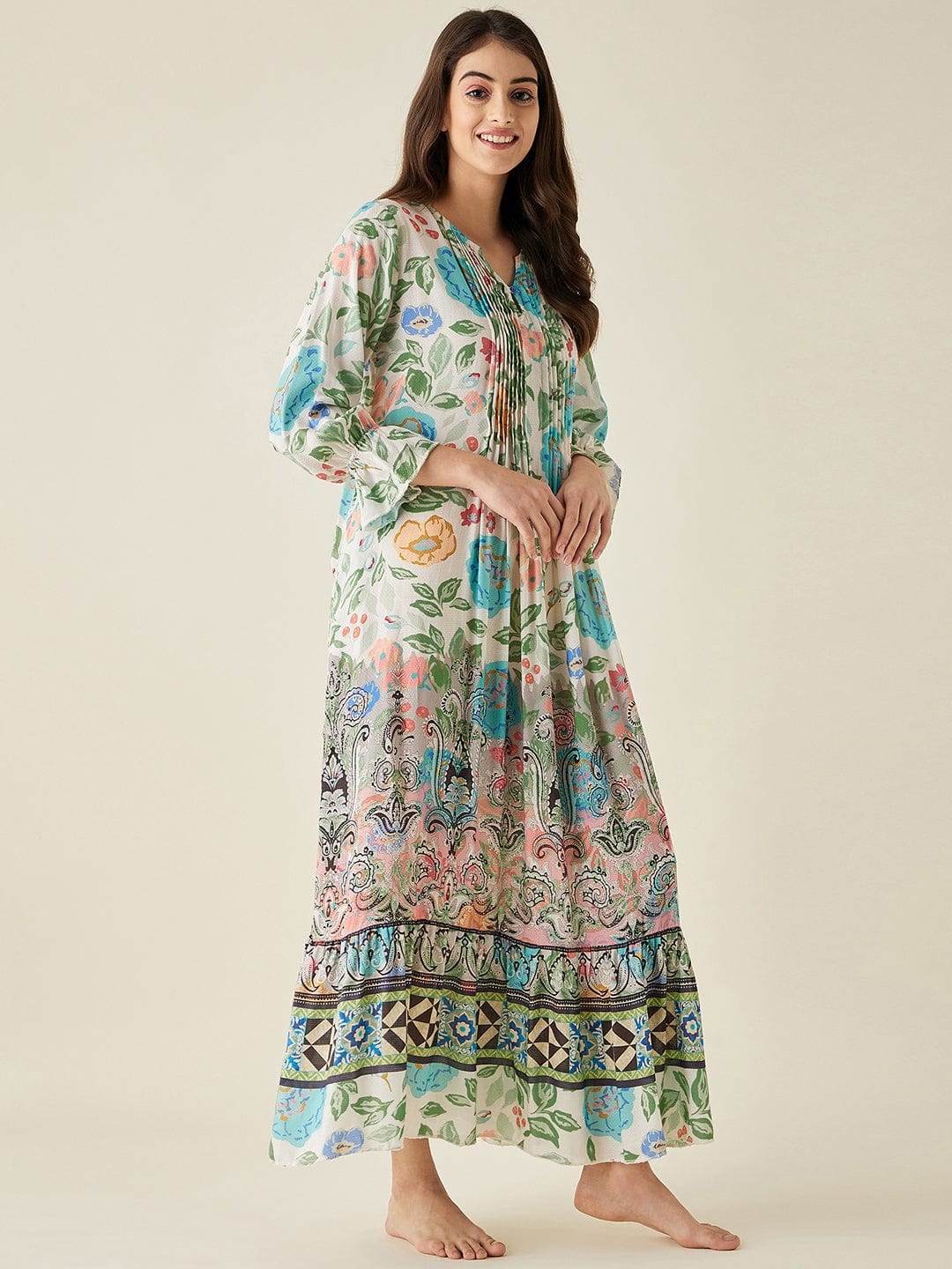 The Kaftan Company Nightdress White Floral Modal Lounge Dress