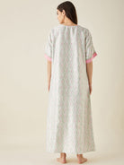 The Kaftan Company Nightdress White Floral Printed Satin Night Dress with Eyemask
