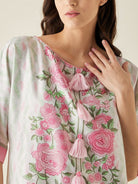 The Kaftan Company Nightdress White Floral Printed Satin Night Dress with Eyemask