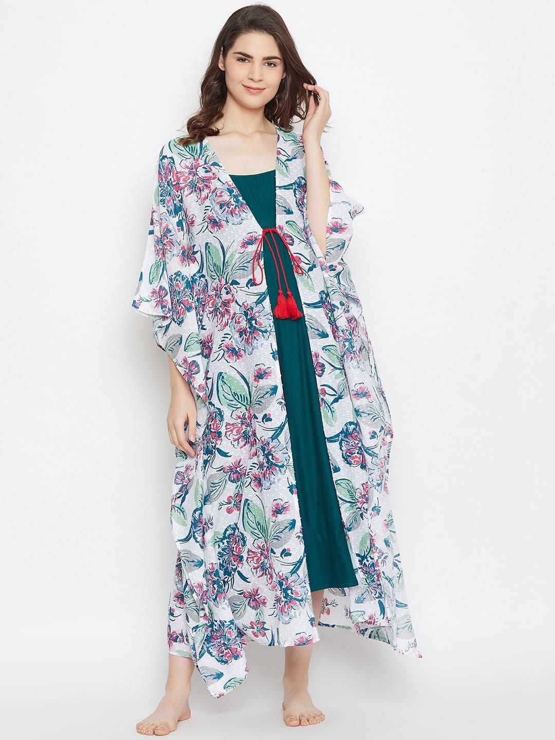 The Kaftan Company Nightdress WHITE PRINTED MATERNITY KAFTAN NIGHTY SET