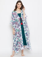 The Kaftan Company Nightdress WHITE PRINTED MATERNITY KAFTAN NIGHTY SET
