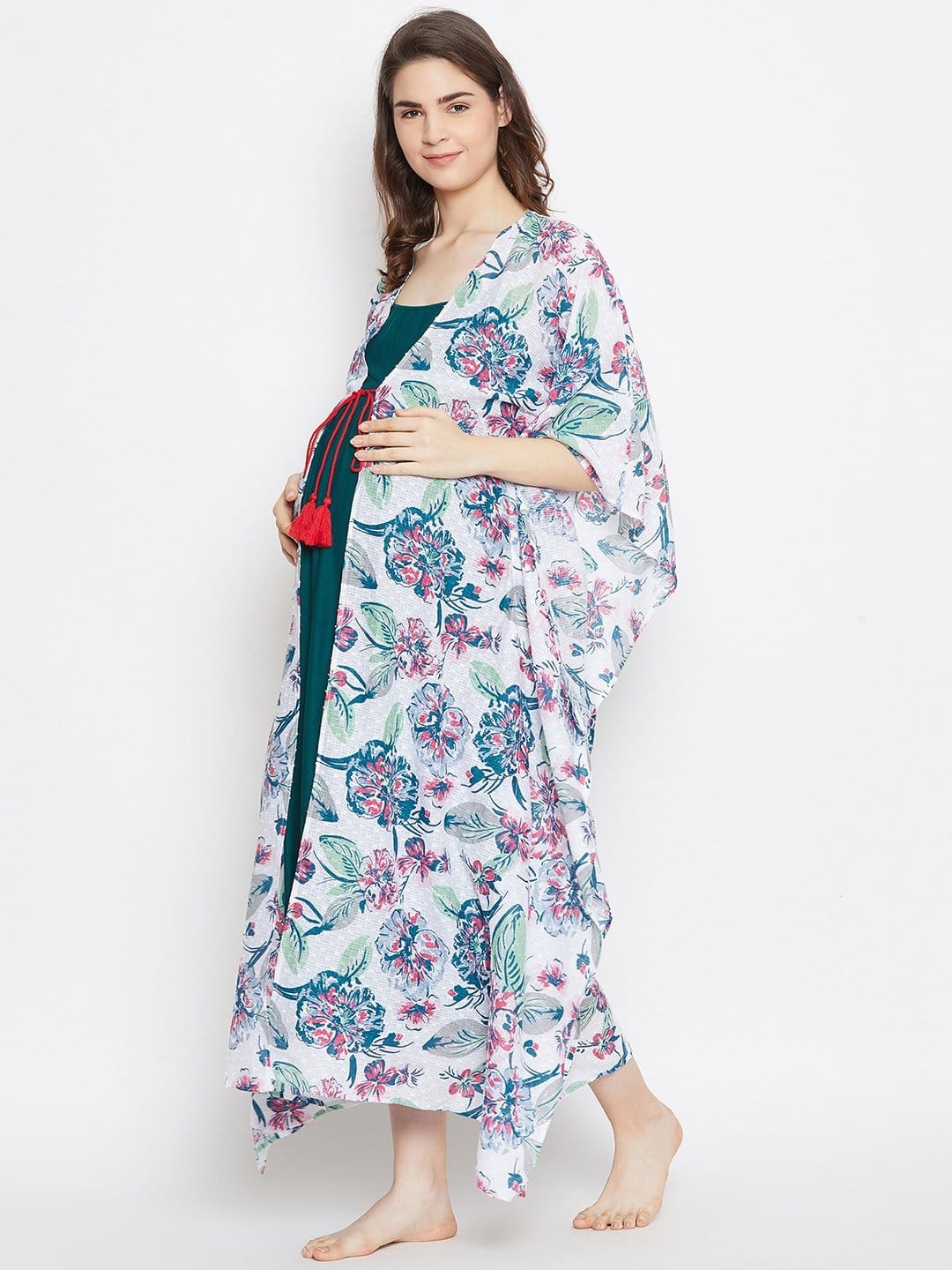 The Kaftan Company Nightdress WHITE PRINTED MATERNITY KAFTAN NIGHTY SET