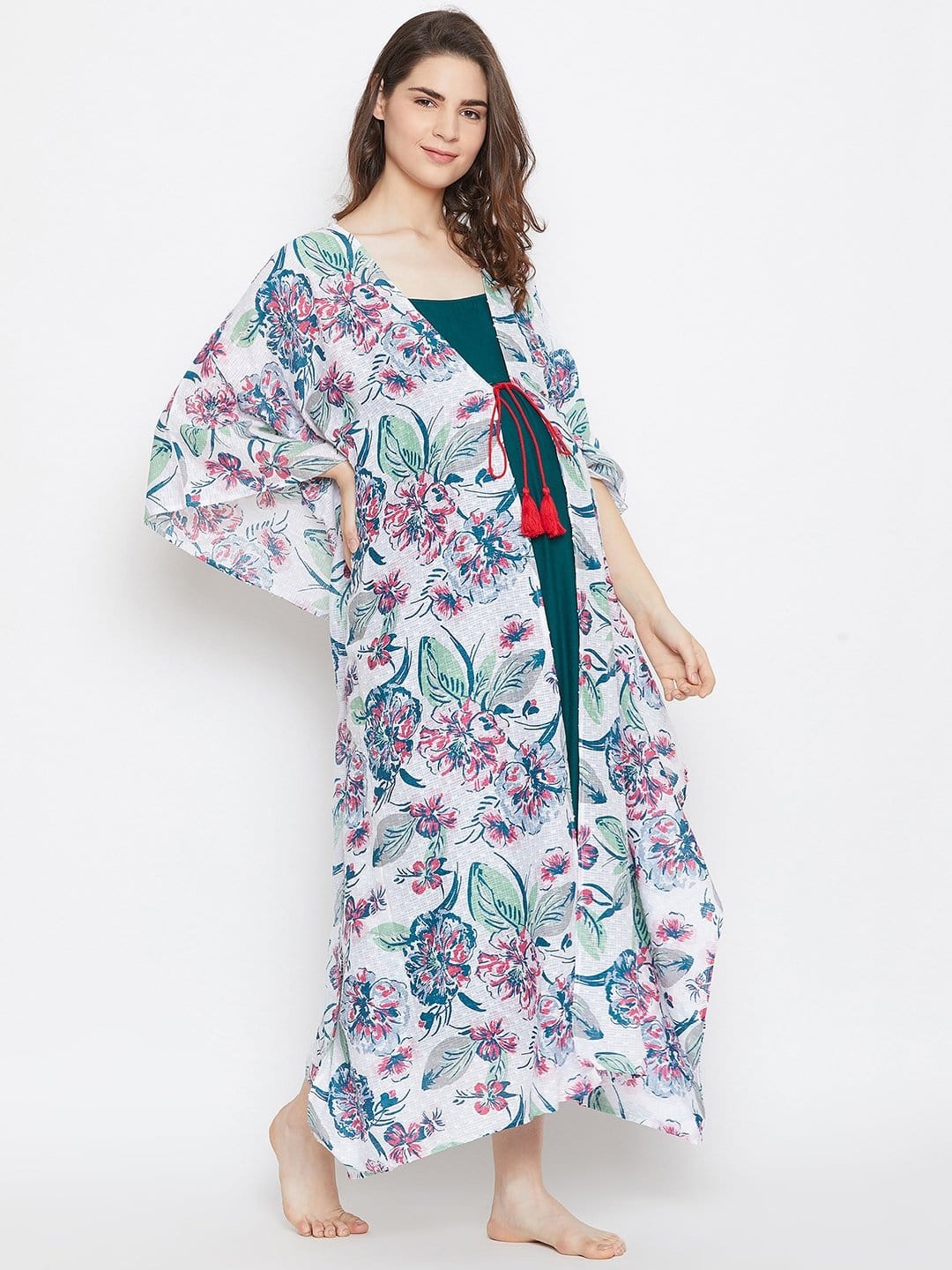 The Kaftan Company Nightdress WHITE PRINTED MATERNITY KAFTAN NIGHTY SET