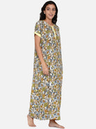 The Kaftan Company Nightdress Yellow Floral Printed Nighty