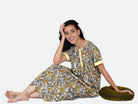 The Kaftan Company Nightdress Yellow Floral Printed Nighty