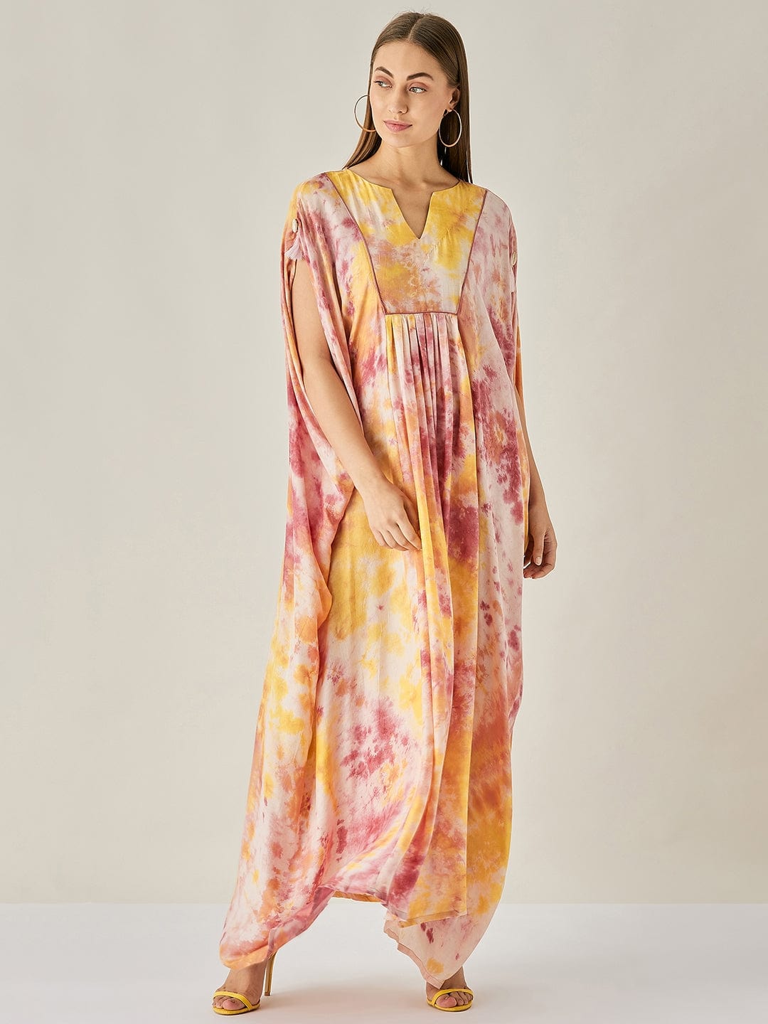 The Kaftan Company OneSize Pink Marble Tie Dye Draped Kaftan