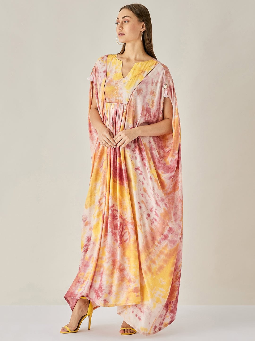 The Kaftan Company OneSize Pink Marble Tie Dye Draped Kaftan