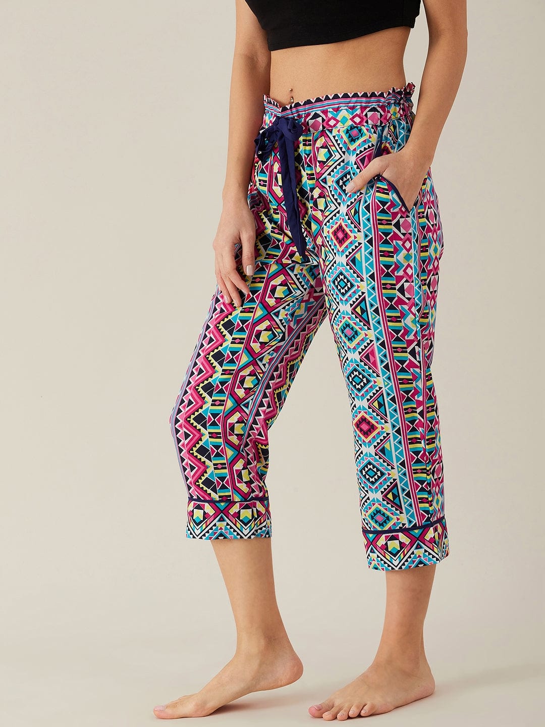The Kaftan Company Pants Geometric Patterned Crepe Loungepants