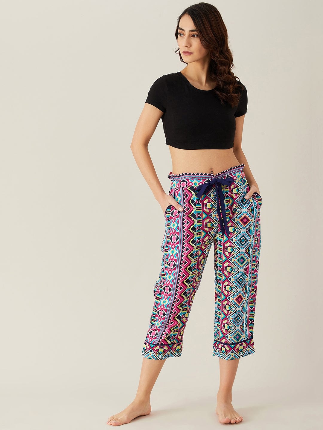 The Kaftan Company Pants Geometric Patterned Crepe Loungepants
