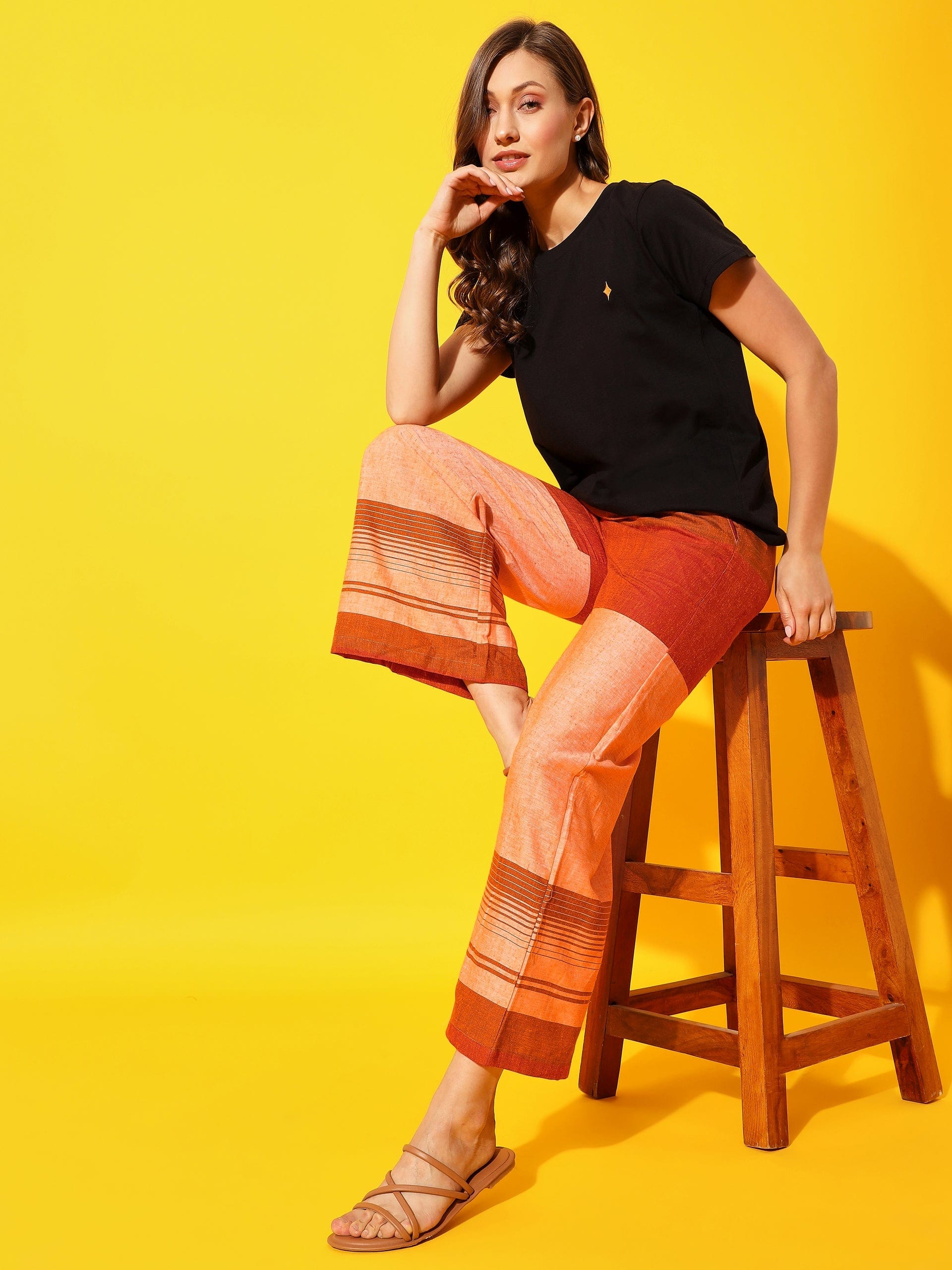 The Kaftan Company Pants Orange Ikat Cotton Lounge Pants