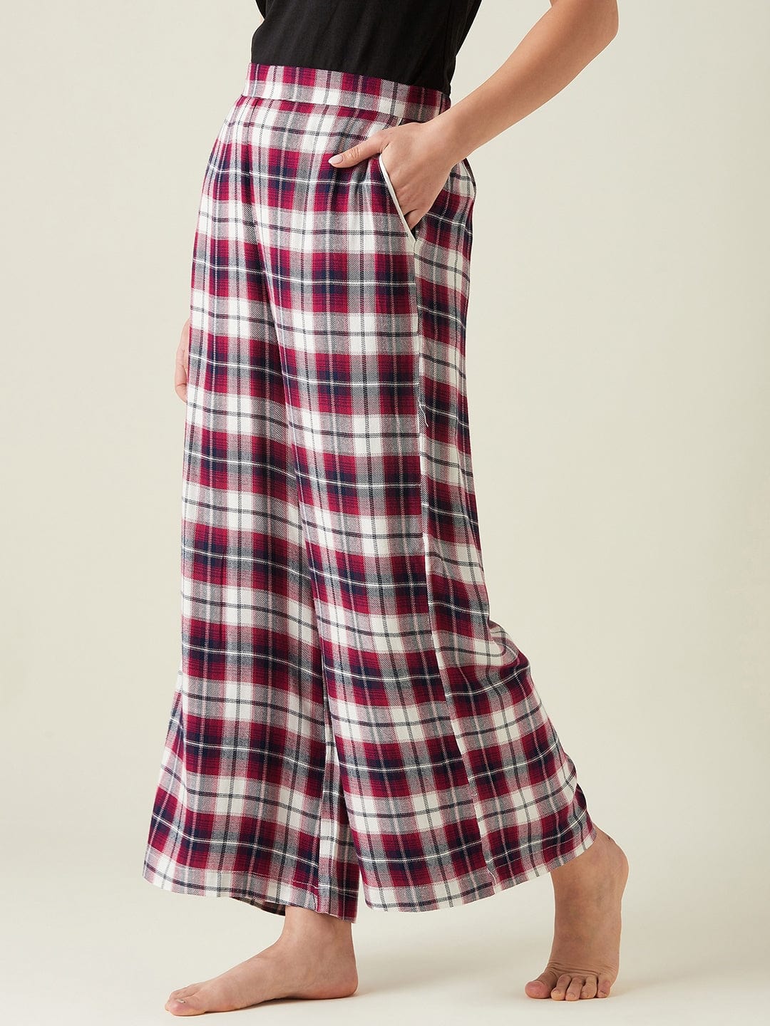 The Kaftan Company Pants Purple checks flared lounge pants (Final Sale)