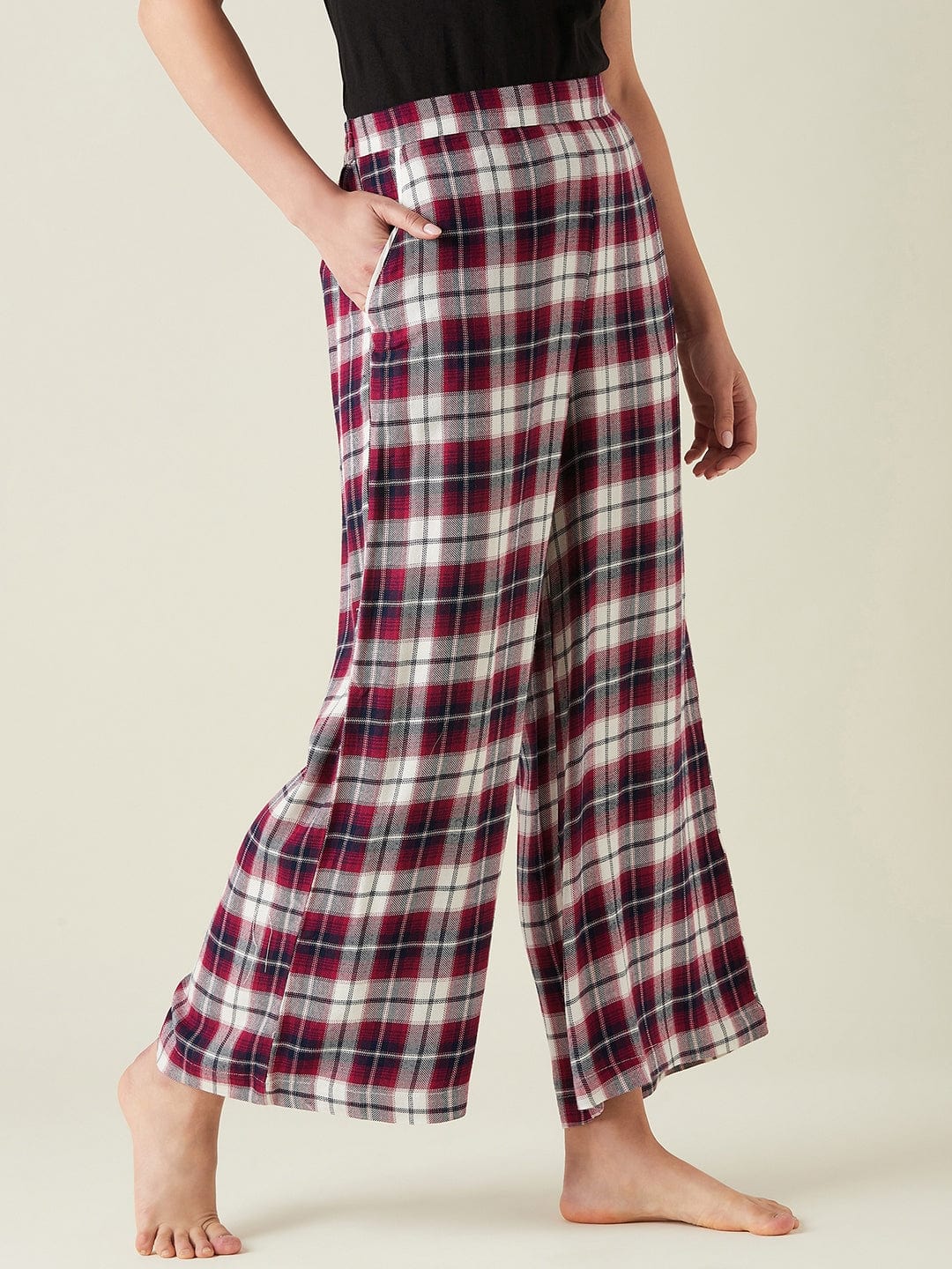 The Kaftan Company Pants Purple checks flared lounge pants (Final Sale)