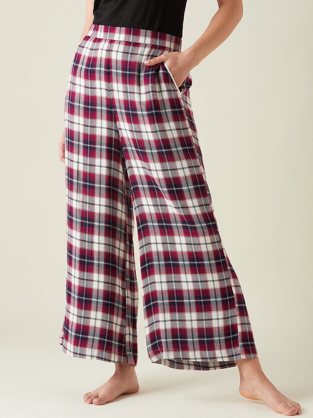 The Kaftan Company Pants Purple checks flared lounge pants (Final Sale)