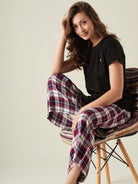 The Kaftan Company Pants Purple checks flared lounge pants (Final Sale)