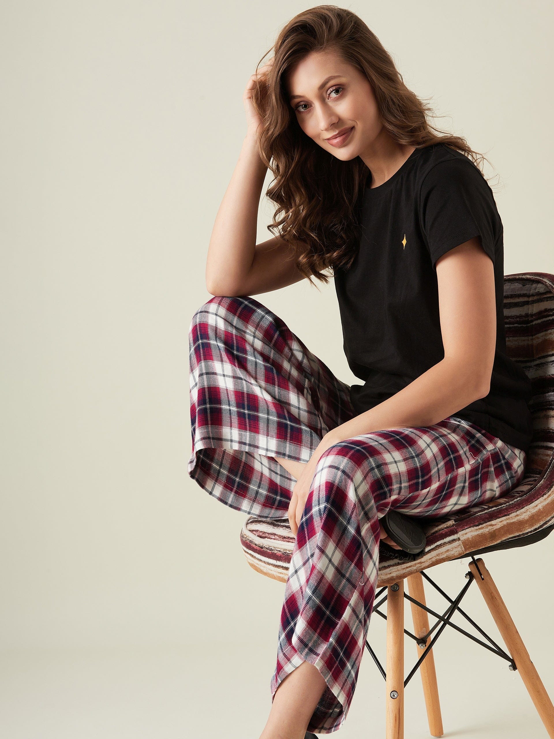 The Kaftan Company Pants Purple checks flared lounge pants (Final Sale)