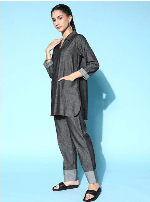 The Kaftan Company Pyjama Set Charcoal Denim Co-ord Set (Final Sale)