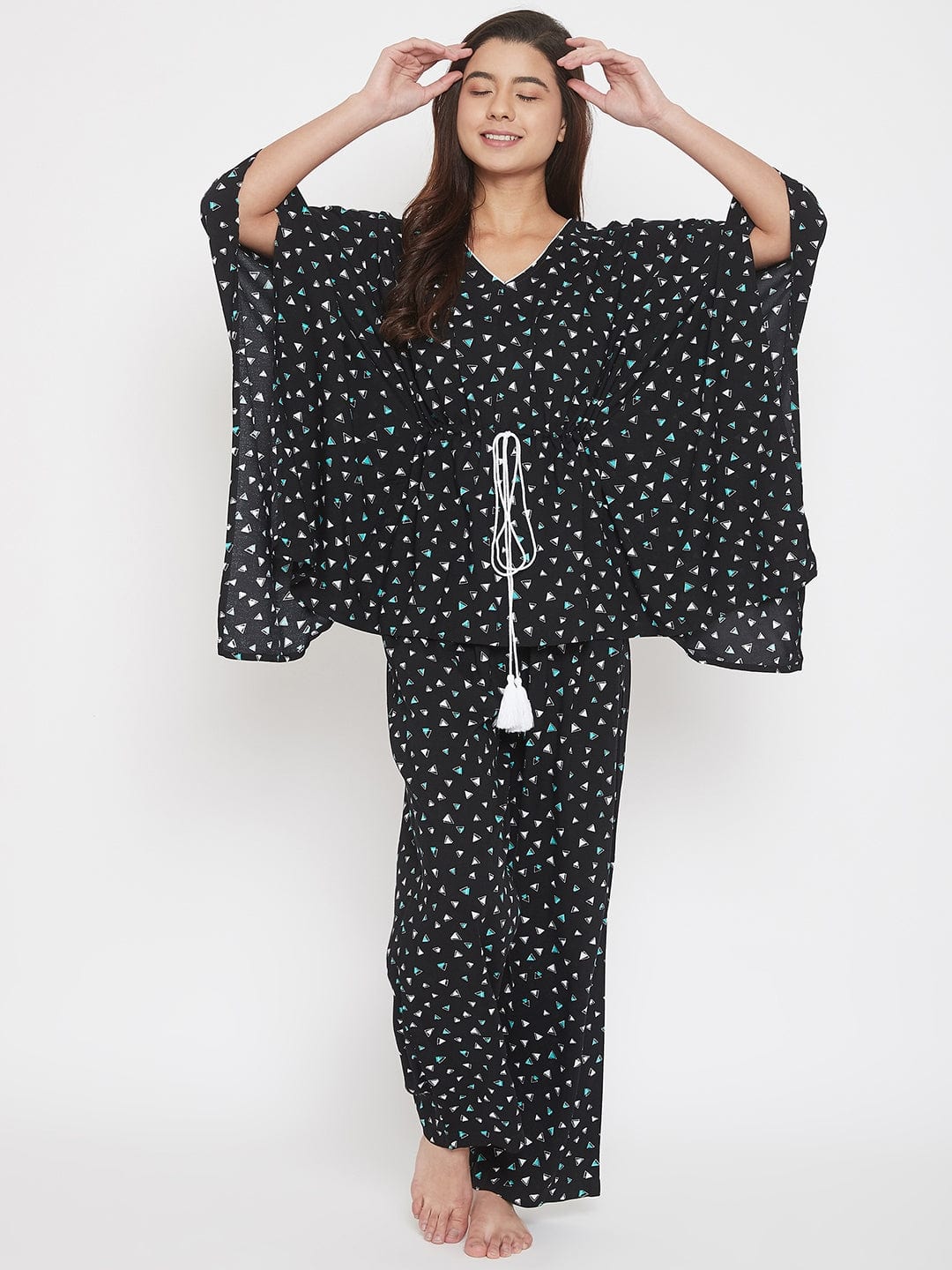 The Kaftan Company Pyjama Set Geometric Print Black Kaftan Pyjama Set - (Clearance - Final Sale)