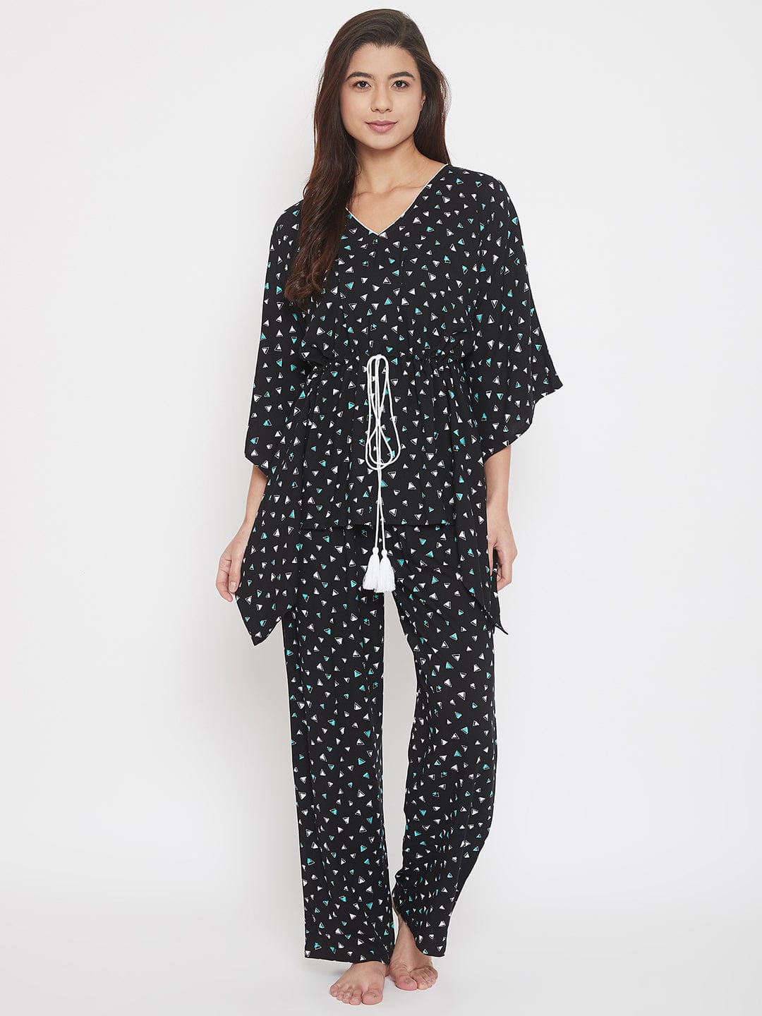 The Kaftan Company Pyjama Set Geometric Print Black Kaftan Pyjama Set - (Clearance - Final Sale)