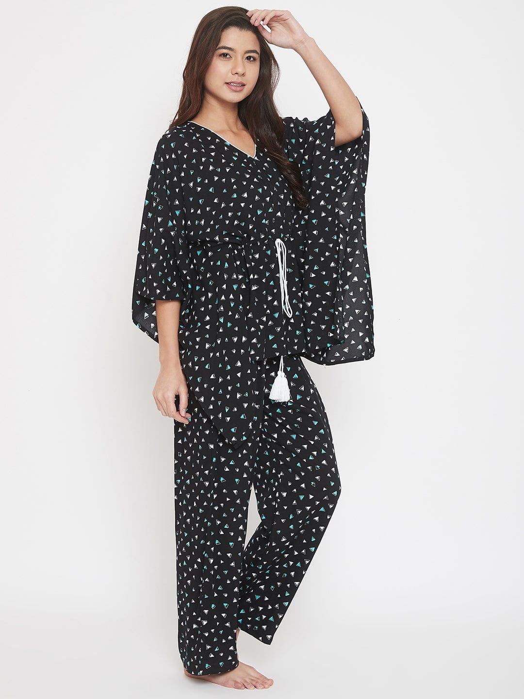 The Kaftan Company Pyjama Set Geometric Print Black Kaftan Pyjama Set - (Clearance - Final Sale)