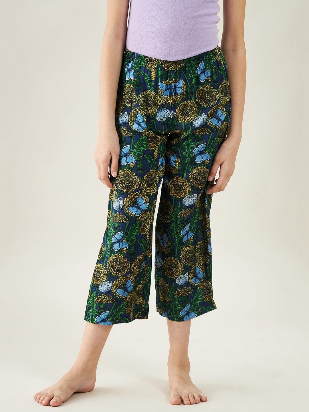 The Kaftan Company Pyjama Set Girls Navy Blue Daffodil Loungeset