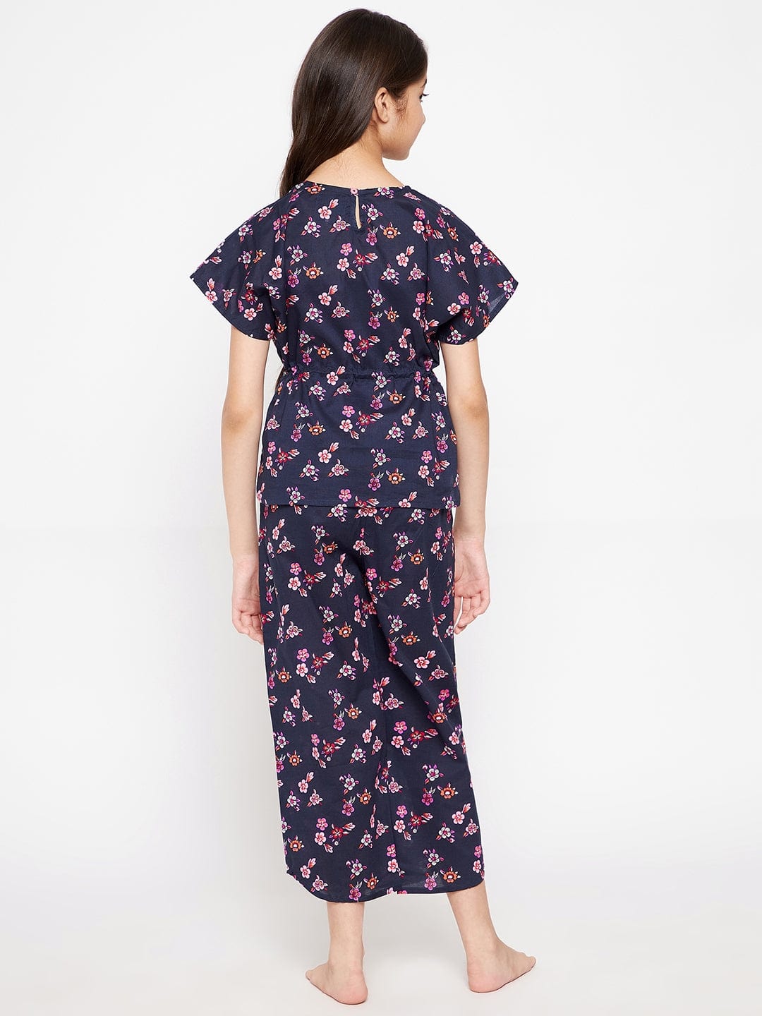 The Kaftan Company Pyjama Set Girls Navy Blue Flora Loungeset