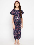 The Kaftan Company Pyjama Set Girls Navy Blue Flora Loungeset