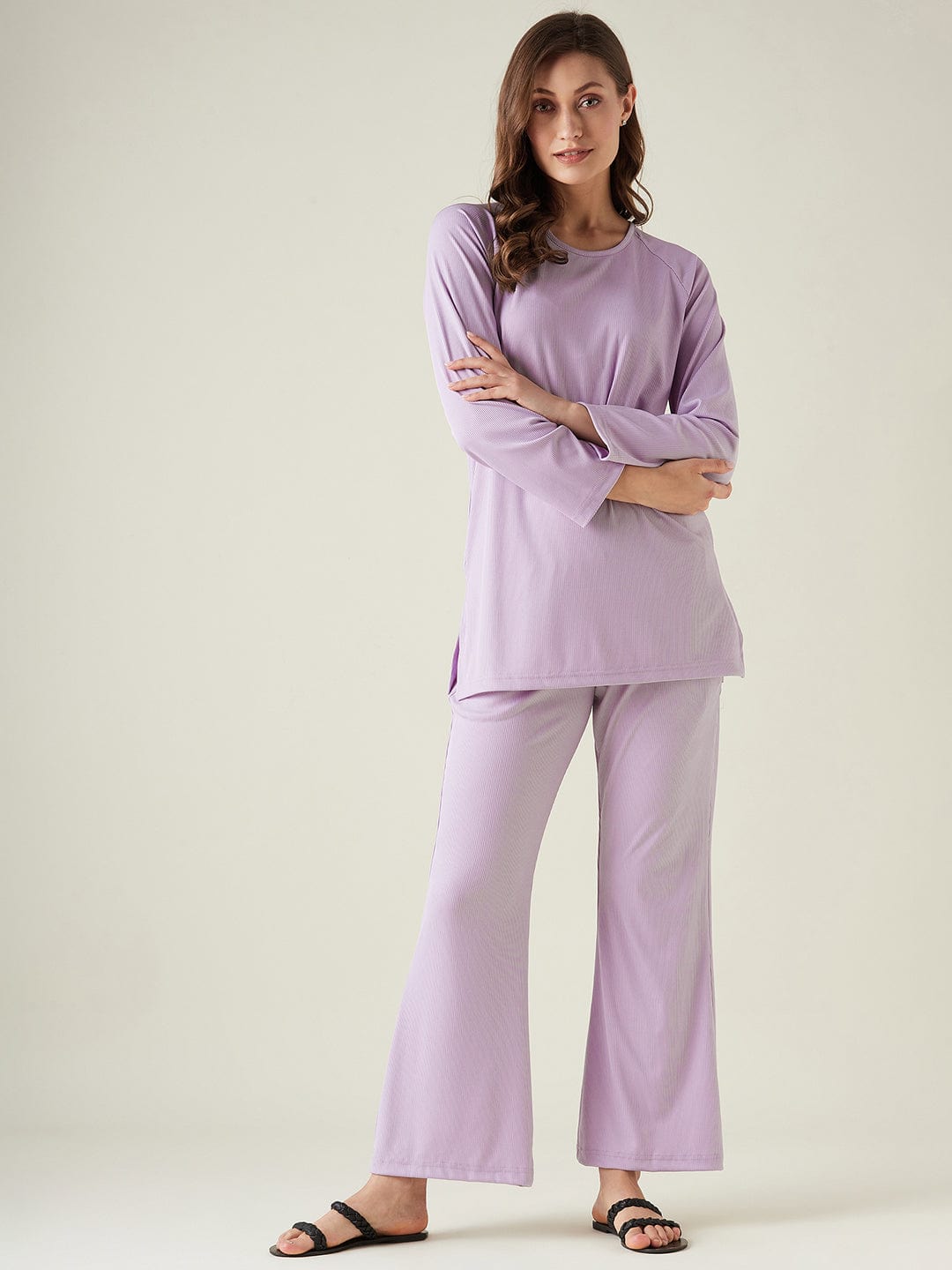 The Kaftan Company Pyjama Set Lilac lounge set with raglan sleeve (Final Sale)
